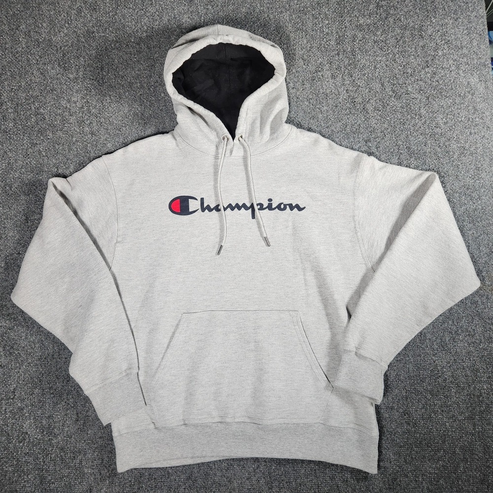 Champion Men’s Pullover Hoodie Large Oxford Gray Fleece Logo Sweatshirt